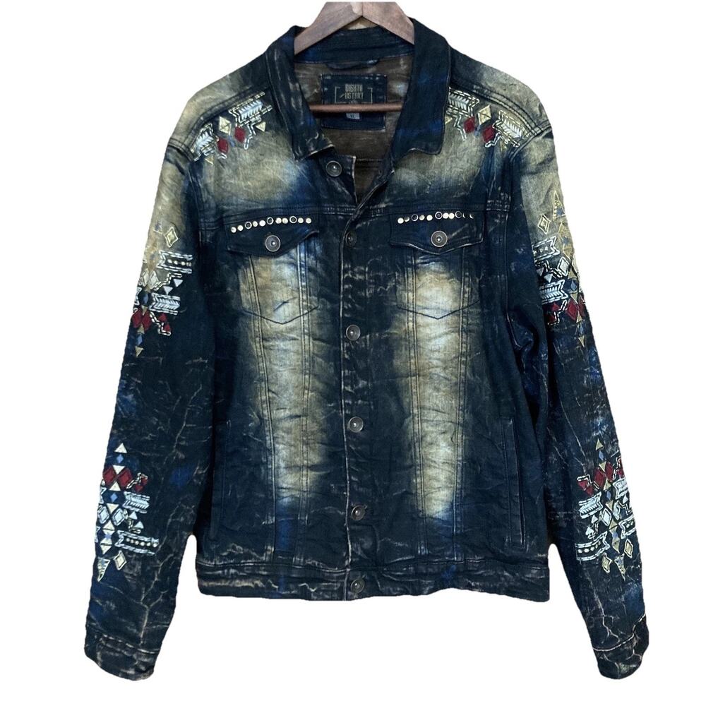 8IGHTH DSTRKT Studded Midnight Blue/Gold Embroidered Long Sleeve Denim Jacket XL
